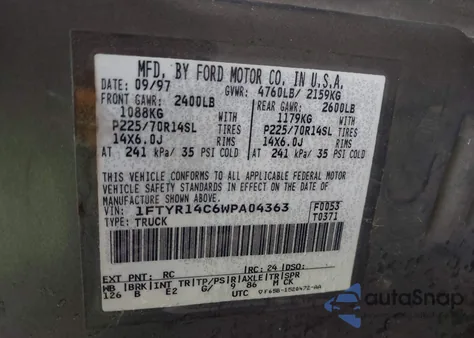 1998 Ford Ranger Xl/Xlt from USA, damaged, VIN 1FTYR14C6WPA04363